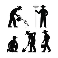 Farmer Silhouette Icon Set &ndash; Gardening & Field Work Poses