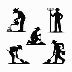 Farmer Silhouette Icon Set &ndash; Gardening & Field Work Poses