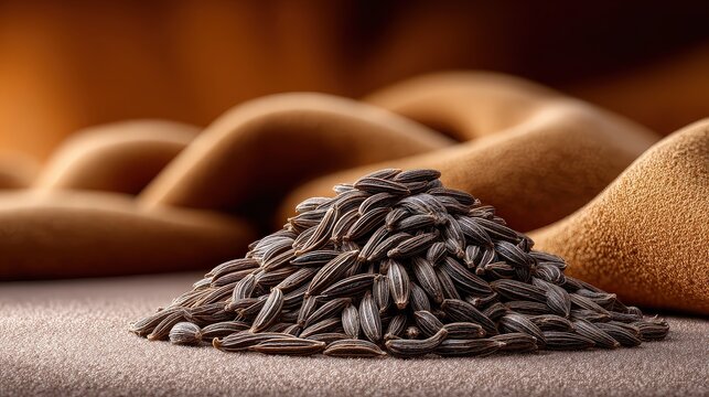 Pile of Aromatic Caraway Seeds on Textured Background