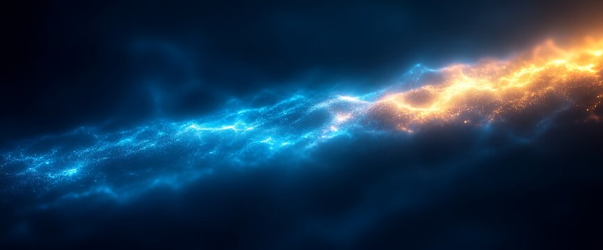 Abstract Swirling Blue And Orange Energy Trails With Glowing Particles light