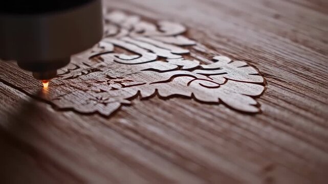 Laser carving intricate design into wood