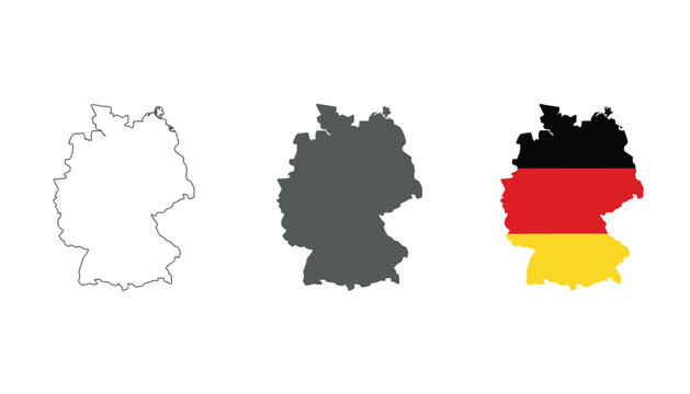 Three different illustrations of the Germany map on a white background