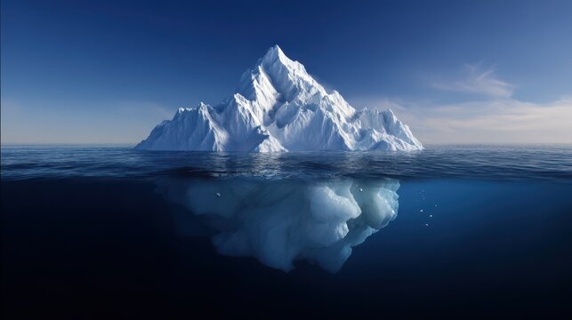 Majestic floating iceberg with vast underwater extension in serene ocean waters