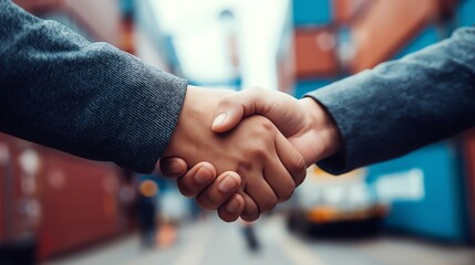 Business Handshake in Logistics: Partnership Agreement at Shipping Port with Containers