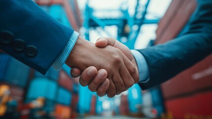Business Handshake in Logistics: Partnership Agreement at Shipping Port with Containers