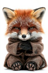 A stylish fox in a suit, isolate on white background, blending elegance with its wild nature.