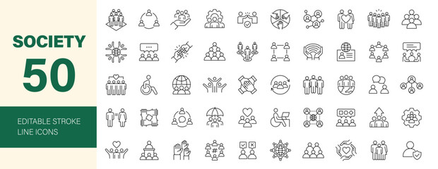 Fototapeta na wymiar Society icon set. Editable line icons. Vector illustration.