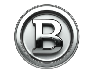 Silver Metallic Badge with Letter B Emblem.