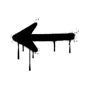 Spray painted graffiti arrow icon with paint drips over white background.