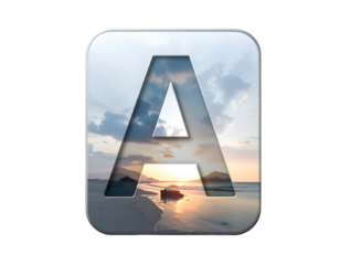 Large Letter A with Cloudy Sky Image.