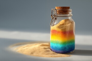Rainbow sand formed in a jar