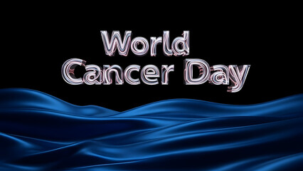 World cancer day blue wave design with white text on black background for awareness and support campaigns