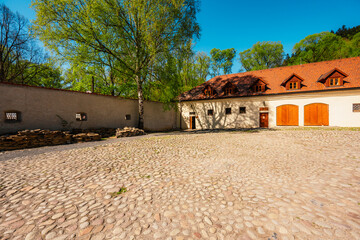 Medieval monastery Cerveny Klastor near Peak Tri Koruny or Trzy Korony in Pieniny National park in Slovakia and Poland © Zedspider
