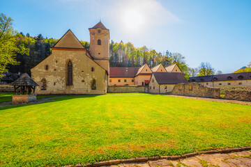 Medieval monastery Cerveny Klastor near Peak Tri Koruny or Trzy Korony in Pieniny National park in Slovakia and Poland © Zedspider