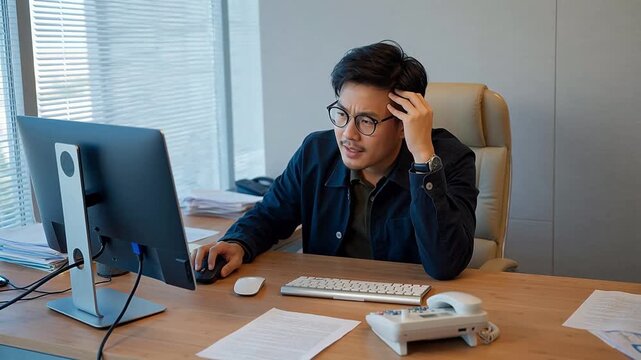 Man working at office desk with computer