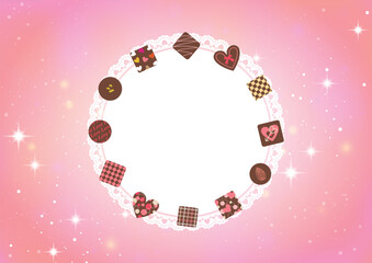 バレンタインデー キラキラ背景チョコレートのフレーム　文字デザインなし