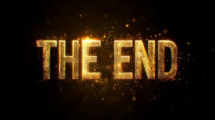 Golden The End text with glowing particles