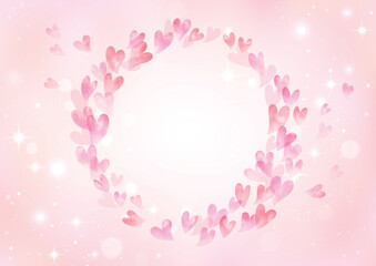 バレンタインデー キラキラ背景の手描き水彩ハートのフレーム　文字デザインなし