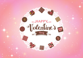 バレンタインデー キラキラ背景チョコレートのフレーム　文字デザインあり