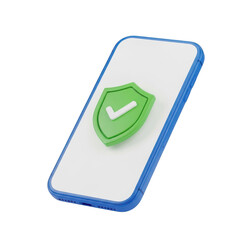 3d rendered secure smartphone with checkmark shield