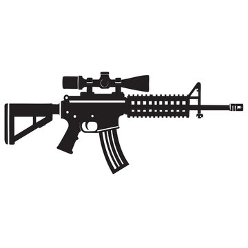 Black silhouette of a rifle with scope