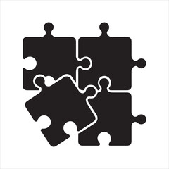 Four pieces of jigsaw puzzle or autism puzzle piece symbol flat vector icon for apps and websites