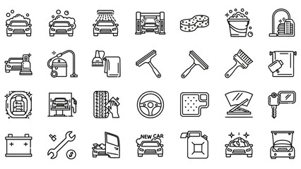 Fototapeta premium Black and white line icons tools.