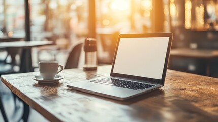 Modern laptop computer on rustic wooden table ideal workspace setup for enhanced productivity and digital workflows.