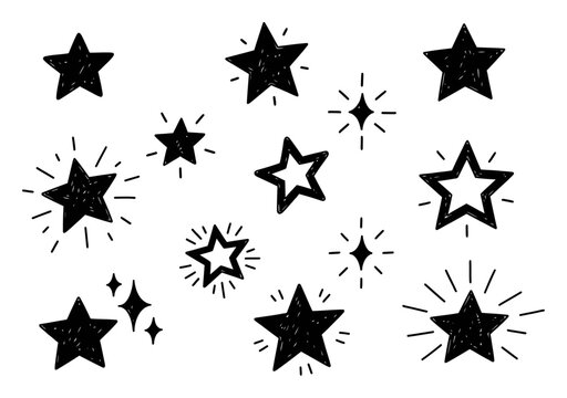 Hand-Drawn Stars Doodle Set - Crayon & Chalk Style