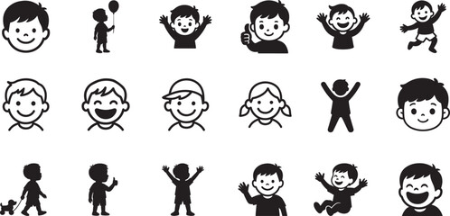 Happy kid icon set with playful vector EPS symbols for children, education, family and fun designs.