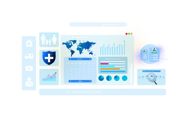 Business analyzing data using AI technology to work with tools, AI seo, search, Flowchart, wolrd smart technology and artificial intelligence concept. Isolated on transparent background