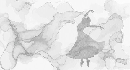 Naklejka premium Ethereal dancer silhouette in watercolor background