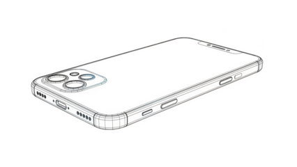 Wireframe smartphone with triple camera array on black background mobile phone 3d render