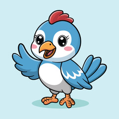 Fototapeta premium Happy Jungle Animals – Little Blue Bird Vector Mascot 