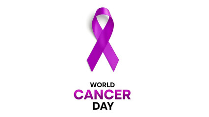 Purple ribbon symbolizing world cancer day awareness on white background