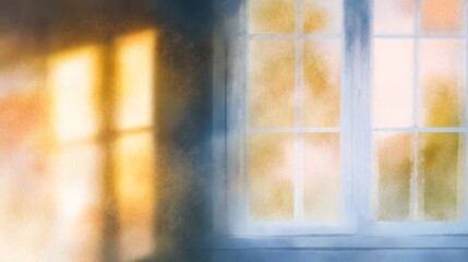 Obraz premium Cozy home window illustration warm light reflections soft shapes evoke inviting peaceful editorial style design