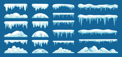 Snow and Icicles Collection Vector Set Winter Ice Dripping Snow Caps Game Assets © UIA Design 