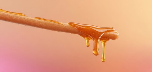 The Honey Dipper Dripping Golden Honey Against a Soft Warm Gradient Background