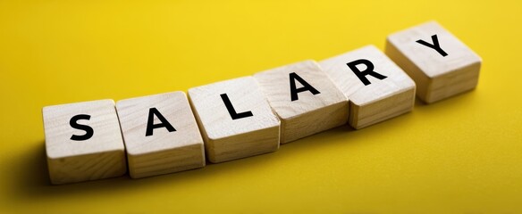 The Salary Tiles on a Bright Yellow Background Symbolizing Income and Finance