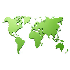 3D Green World Map Icon - Continents Shaped Element on White Background, Eco Concept