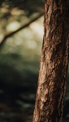 Fototapeta premium Detailed tree bark texture reveals a tranquil forest scene bathed in soft diffused light