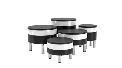 Group of Five Cylindrical Pedestals with Black and White Design