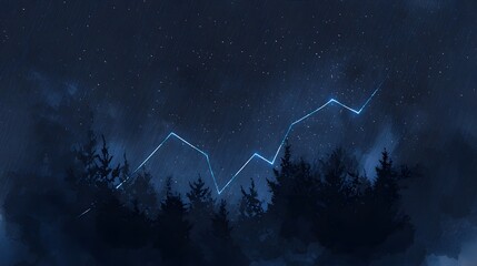 Rising data trend illuminates a serene night landscape blending nature innovation and abstract growth