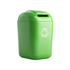3D Green Compost Bin with Recycling Symbol on Matte Surface, Isolated on White Background, Soft Light