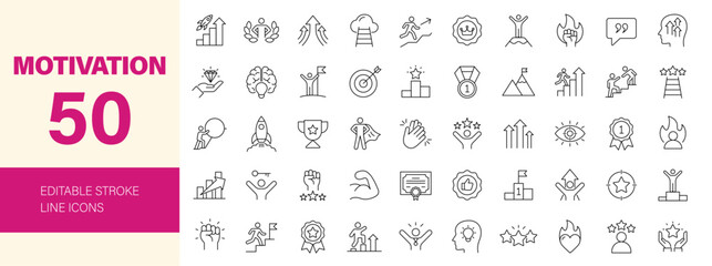 Motivation icon set. Editable line icons. Vector illustration.