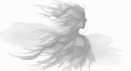 Fototapeta premium Gray silhouette of woman with flowing hair