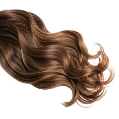 Wavy brown hair swatch with highlights, isolated on transparent background