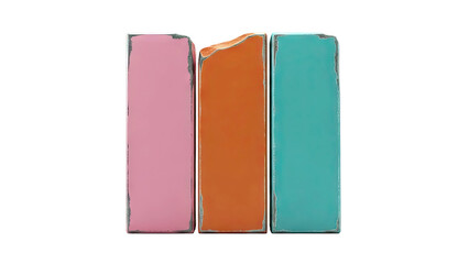 Three Rectangular Blocks in Pink, Orange, and Teal with Distressed Edges