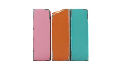 Three Rectangular Blocks in Pink, Orange, and Teal with Distressed Edges