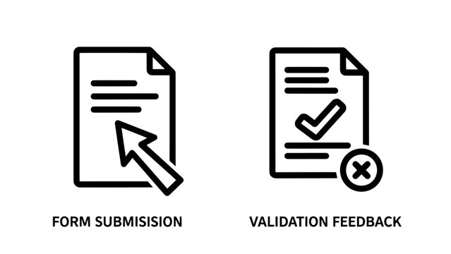 Web form submission and data validation feedback icons for user interface interaction design.